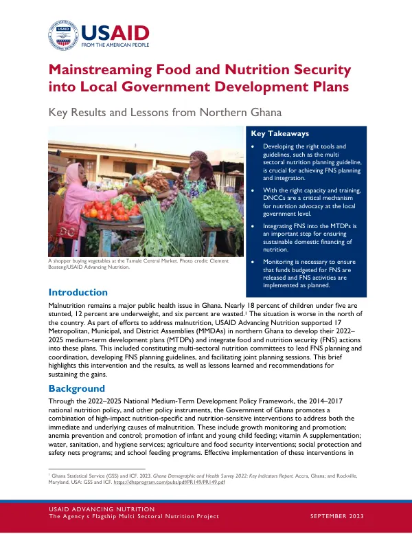 Mainstreaming Food and Nutrition Security in Northern Ghana: Key Results and Lessons