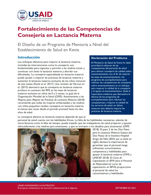 Strengthening Breastfeeding Counseling Competencies: Designing a Mentorship Program at Health Facility Level in Kenya
