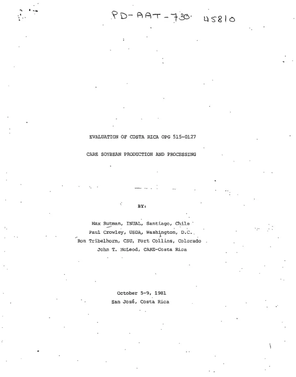 Evaluation of Costa Rica OPG 515-0127 : CARE soybean production and processing
