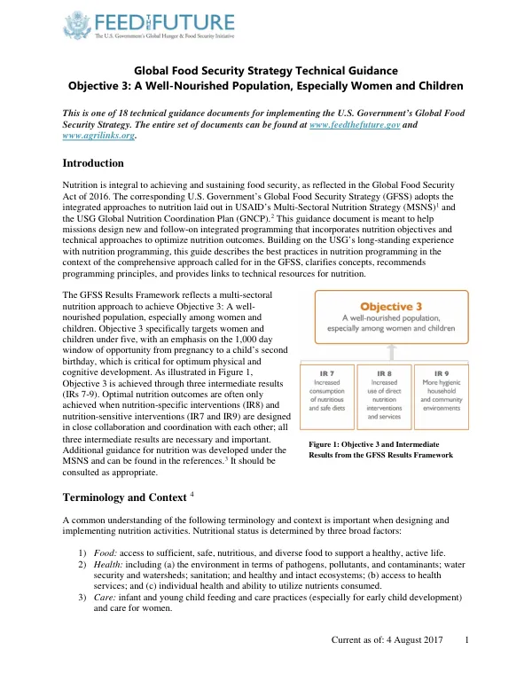 Global Food Security Strategy: Technical Guidance for Nutrition