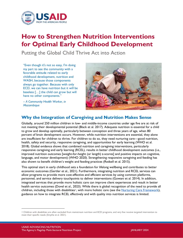 Strengthening Nutrition Interventions for Optimal Early Childhood Development: Global Child Thrive Act into Action