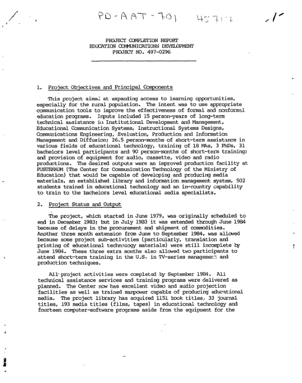 Project completion report : education communications development project no. 497-0296