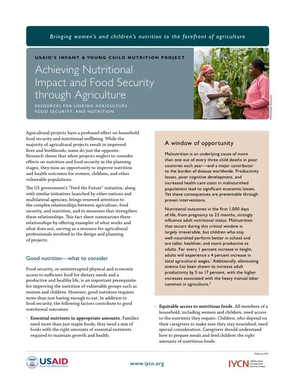 Achieving Nutritional Impact and Food Security Through Agriculture