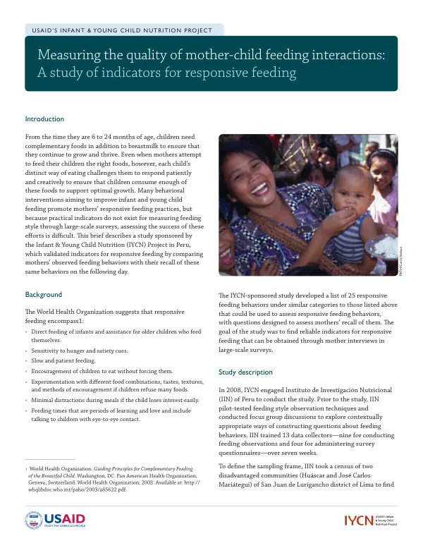 IYCN Responsive Feeding Brief: Validating Indicators in Peru