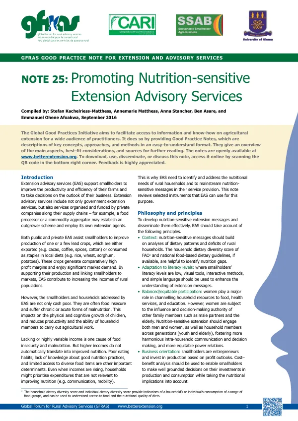 Promoting Nutrition-Sensitive Extension and Advisory Services