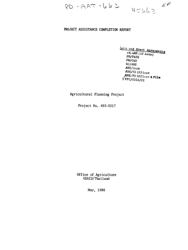Project assistance completion report : agricultural planning project, project no. 493-0317
