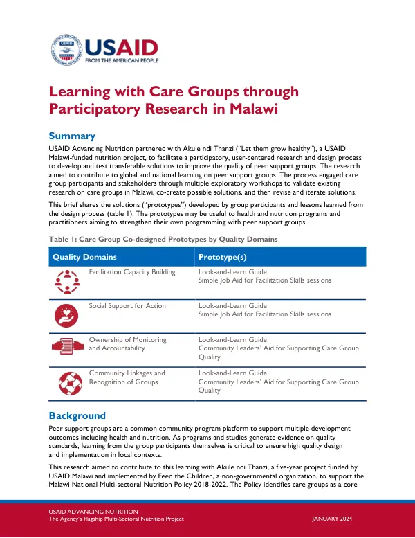 Learning with Care Groups through Participatory Research in Malawi