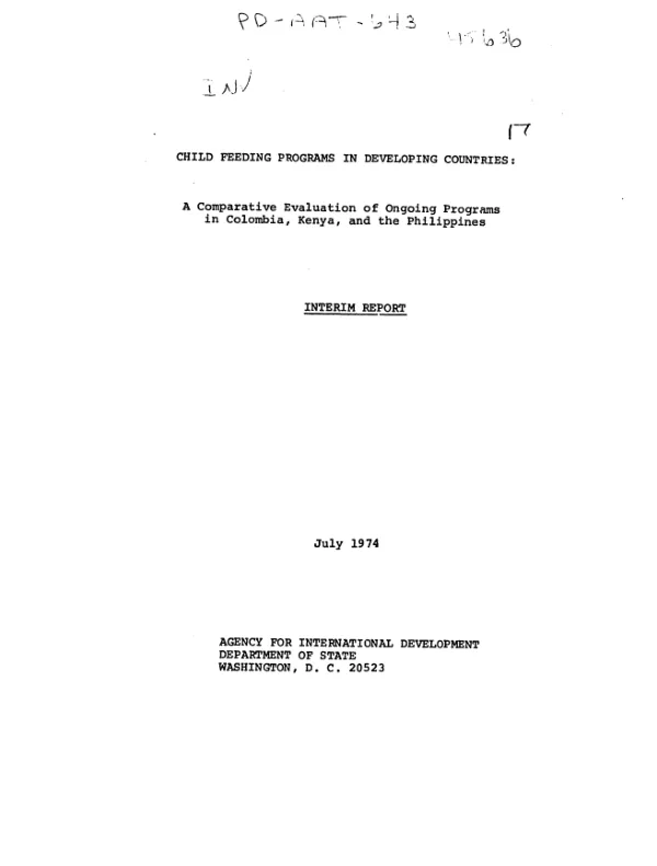 Child feeding programs in developing countries : a comparative evaluation of ongoing programs in Colombia, Kenya, and the Philippines