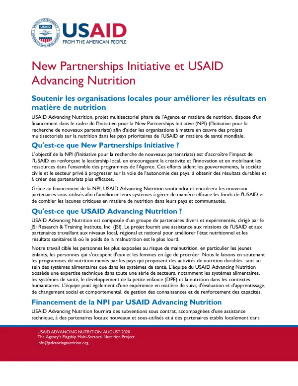 New Partnerships Initiative Information Page (French)