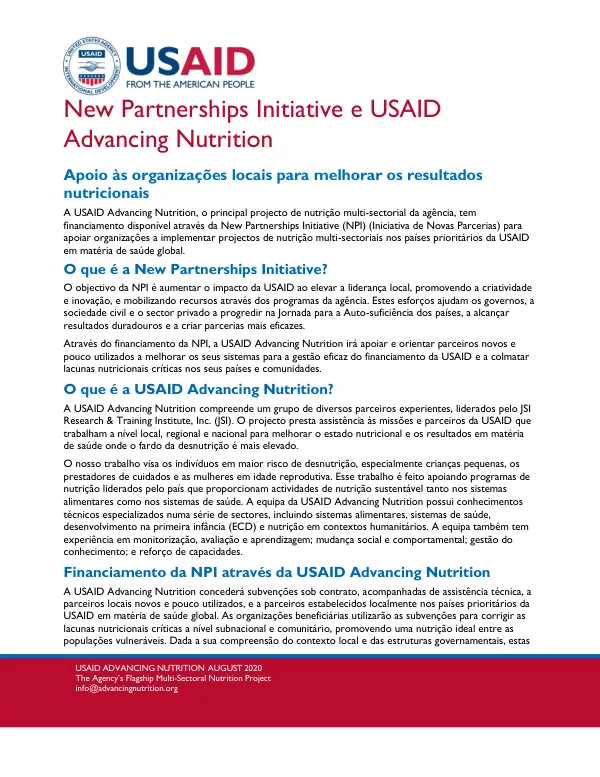 New Partnerships Initiative and USAID Advancing Nutrition (August 2020)