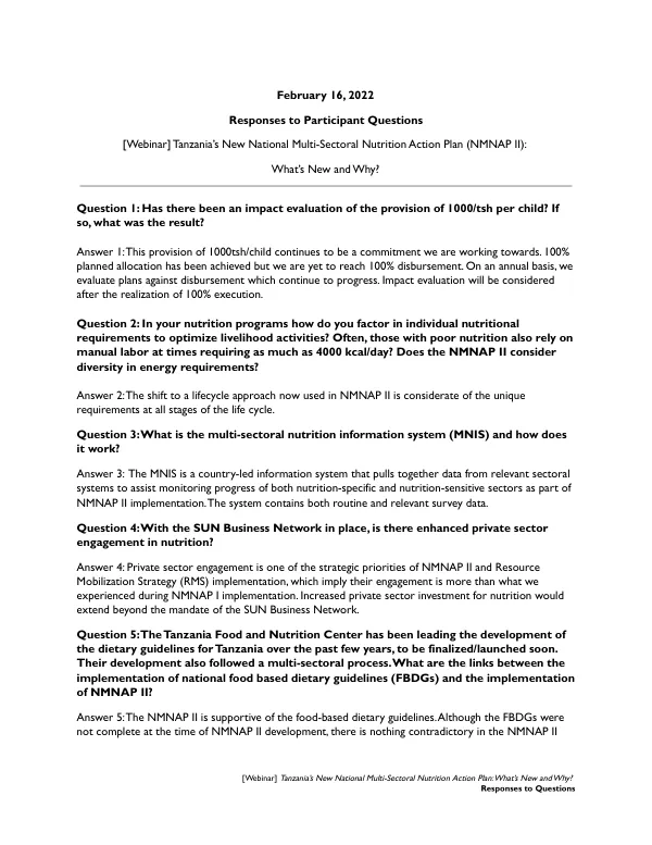 NMNAP II Webinar Participant Q&A
