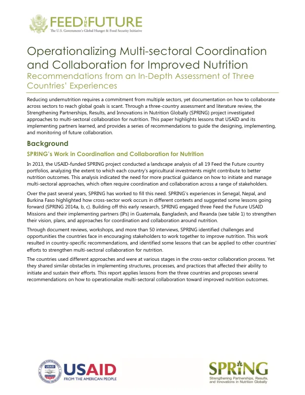 Operationalizing Multi-sectoral Coordination for Nutrition