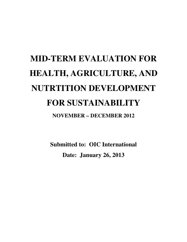 MID-TERM EVALUATION: Health, Agriculture, and Nutrition Development for Sustainability (HANDS) Program