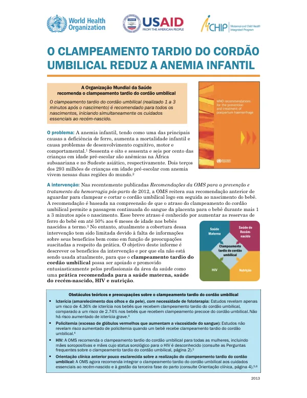 Delayed Cord Clamping (DCC) Intervention Briefing (Portuguese)