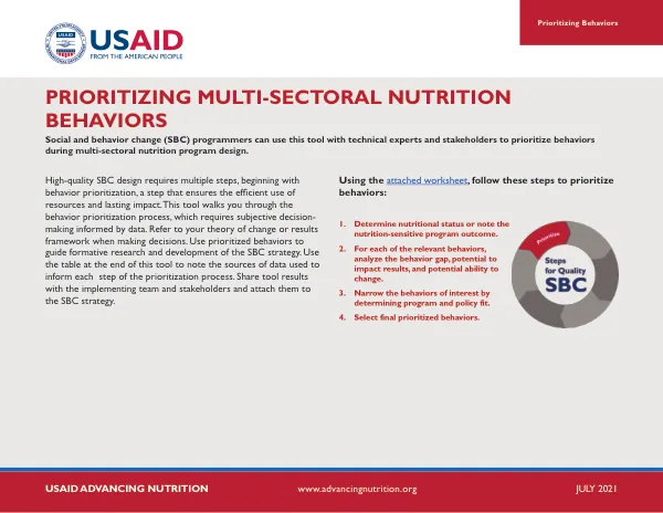 Prioritizing Multi-Sectoral Nutrition Behaviors Tool for High-Quality SBC