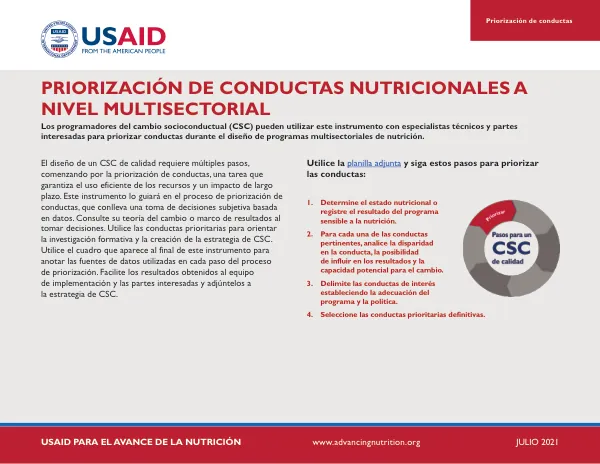 Tool for Prioritizing Multisectoral Nutritional Behaviors