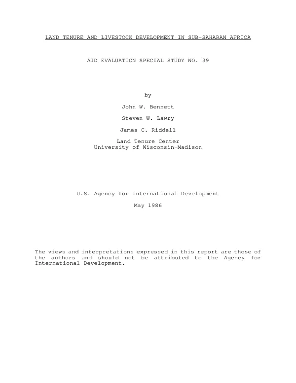 Land tenure and livestock development in sub-Saharan Africa