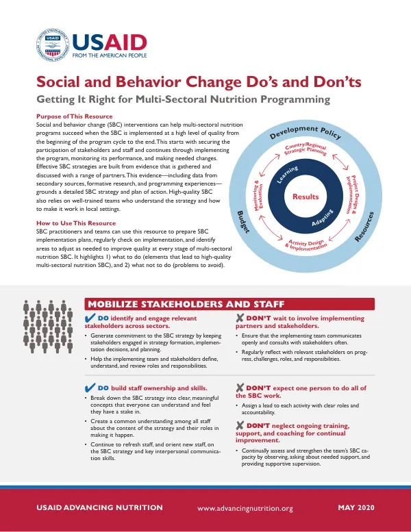 Social and Behavior Change Do’s and Don’ts Tool: Multi-Sectoral Nutrition Programming Guide (May 2020)