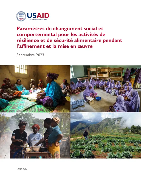 Paramètres de changement social et comportemental pour les activités de résilience et de sécurité alimentaire pendant l'affinement et la mise en oeuvre