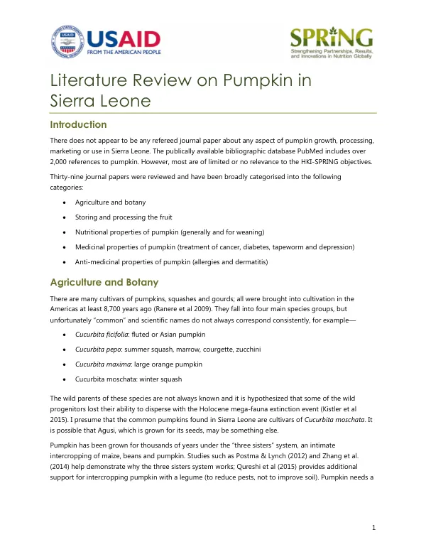 Literature Review: Pumpkin in Sierra Leone