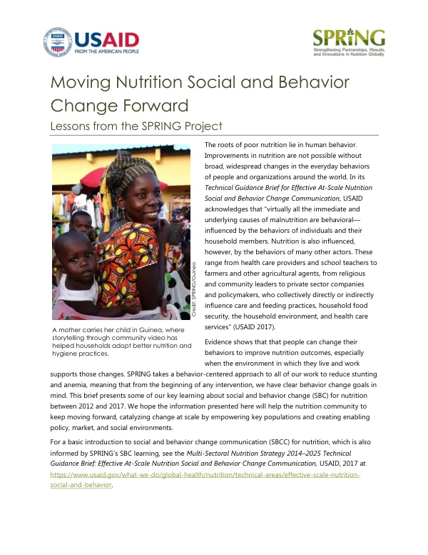 Moving Nutrition Social and Behavior Change Forward: Lessons from the SPRING Project (May 2018)