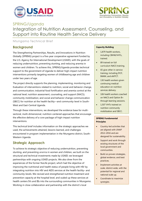 SPRING/Uganda: Integrating Nutrition Assessment, Counseling, and Support into Routine Health Service Delivery