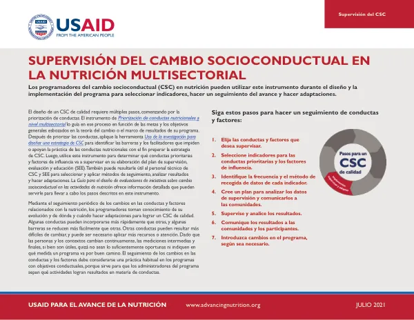 Guide for Supervising Socio-Behavioral Change in Multisectoral Nutrition