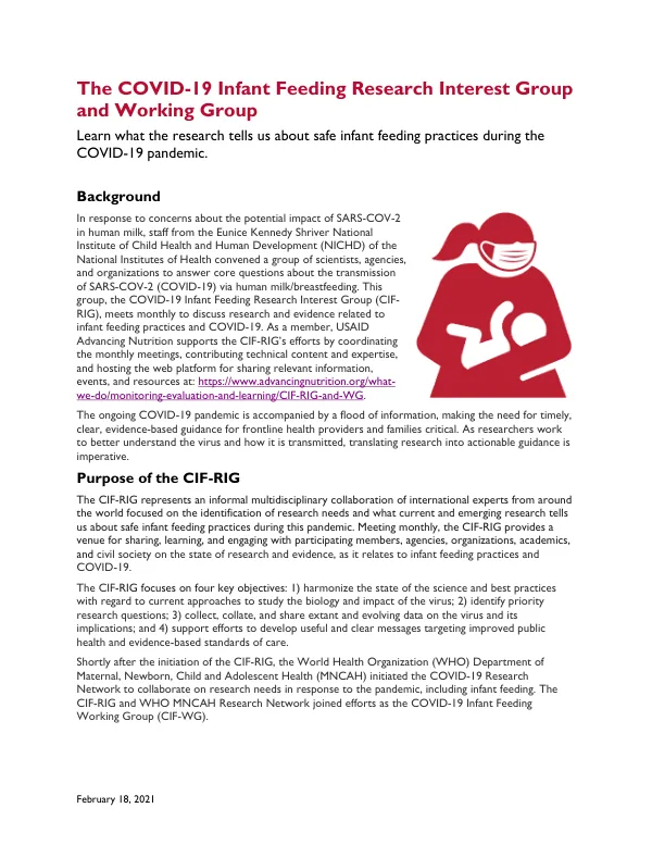 COVID-19 Infant Feeding Research Group Fact Sheet (February 2021)