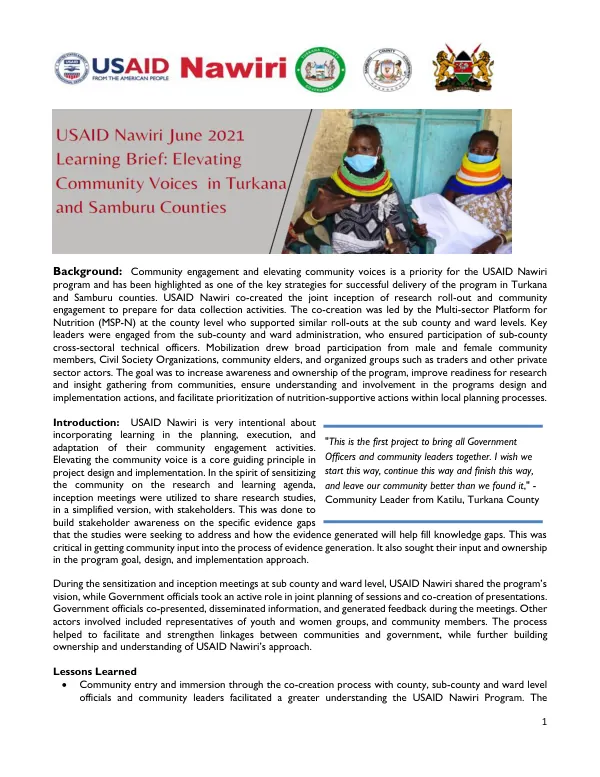 USAID Nawiri Learning Brief: Elevating Community Voices in Turkana and Samburu Counties