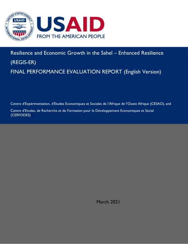 Resilience and economic growth in the sahel – enhanced resilience (REGIS-ER) : final performance evaluation report (English version)