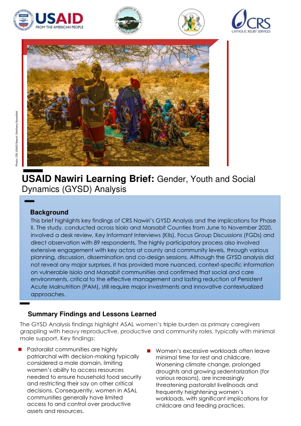 USAID Nawiri Learning Brief: Gender, Youth and Social Dynamics (GYSD) Analysis (2022)