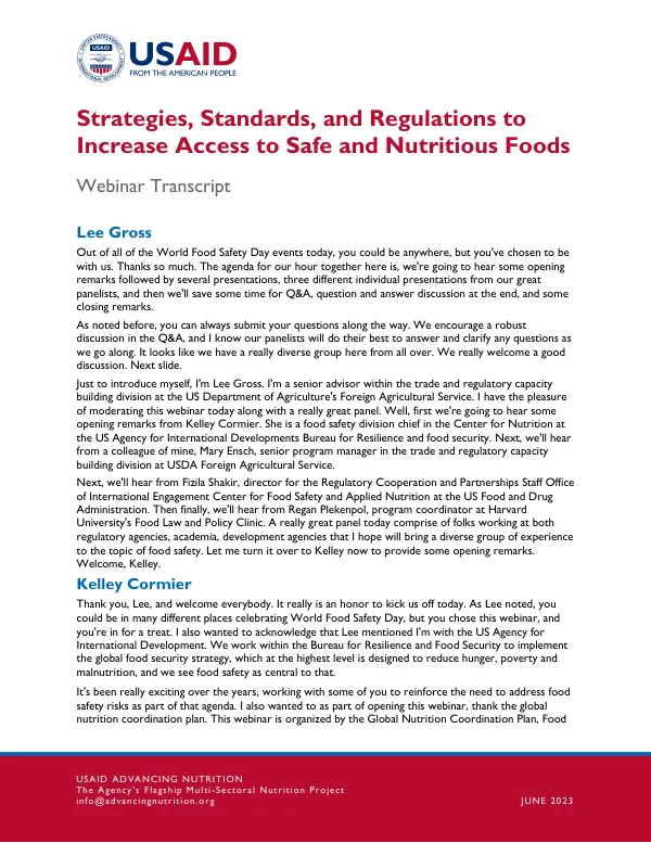 GNCP Webinar: Strategies, Standards, and Regulations for Safe and Nutritious Foods