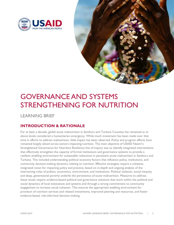 Governance and Systems Strengthening for Nutrition