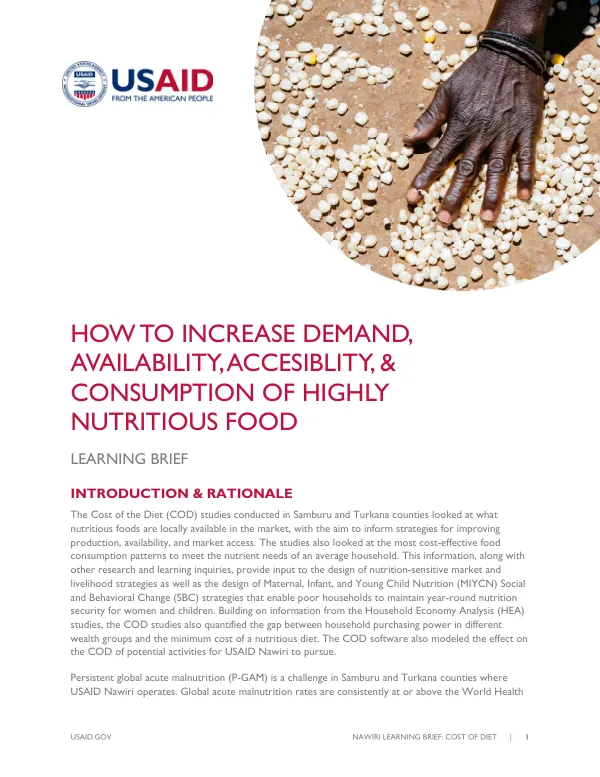 How to Increase Demand, Availability, Accessibility, & Consumption of Highly Nutritious Food