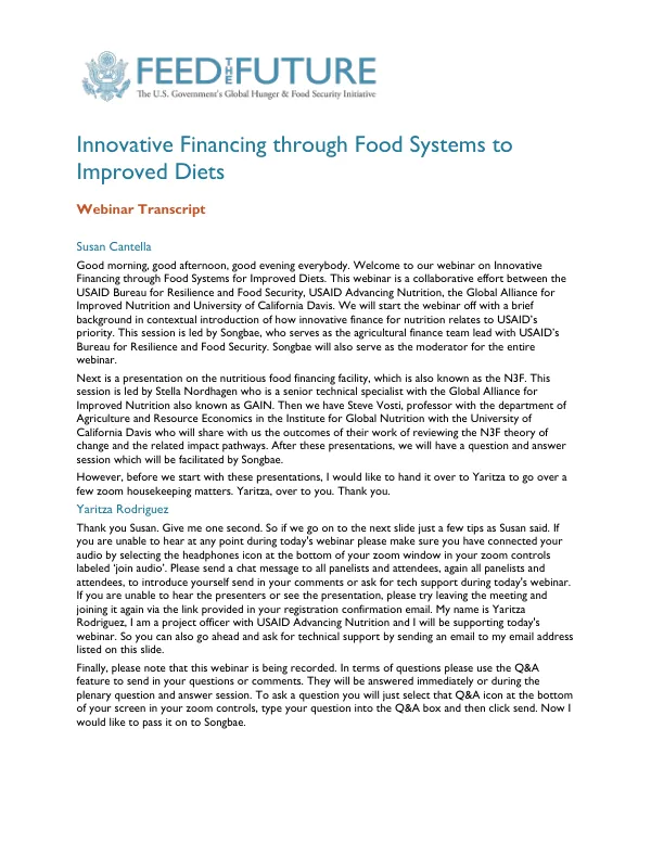 Innovative Financing Through Food Systems to Improve Diets (July 1, 2021)
