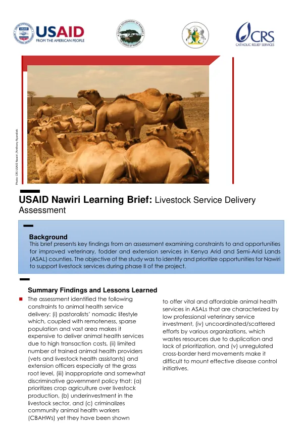 USAID Nawiri Learning Brief: Livestock Service Delivery Assessment