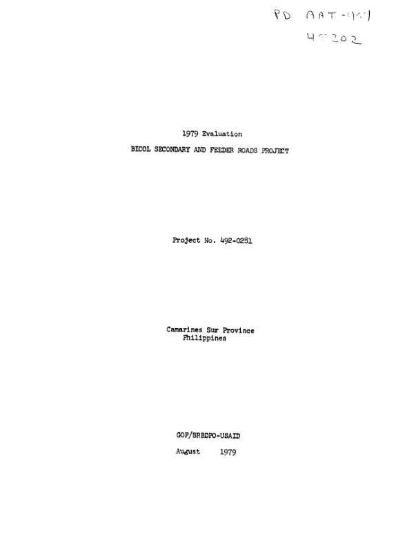 1979 evaluation : Bicol secondary and feeder roads project