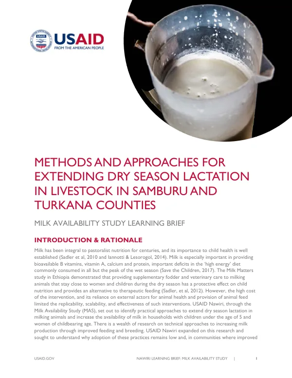 Milk Availability Study Learning Brief: Extending Dry Season Lactation in Samburu and Turkana Counties