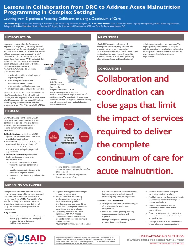 DRC Nutrition Collaboration Poster: Lessons in Addressing Acute Malnutrition