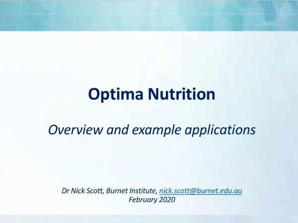 Optima Nutrition: Overview and Example Applications (February 2020)