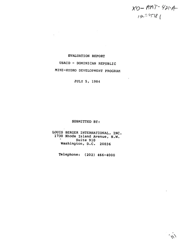 Evaluation report : USAID-Dominican Republic mini-hydro development program