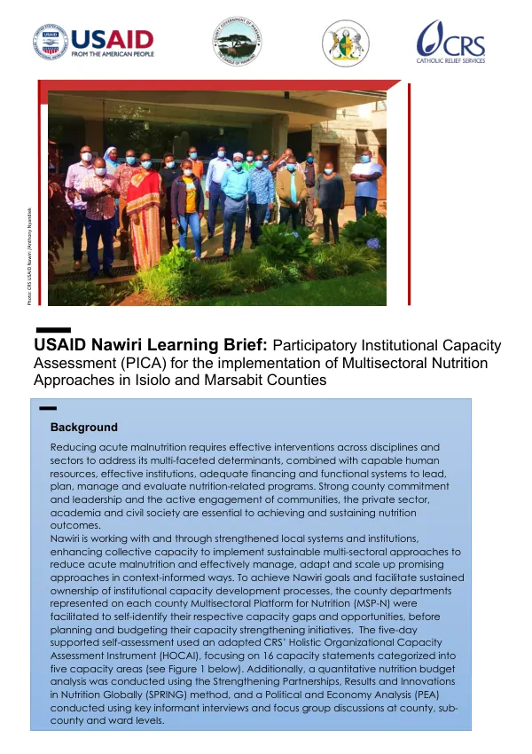 USAID Nawiri Learning Brief: Participatory Institutional Capacity Assessment for Multisectoral Nutrition Approaches in Kenya