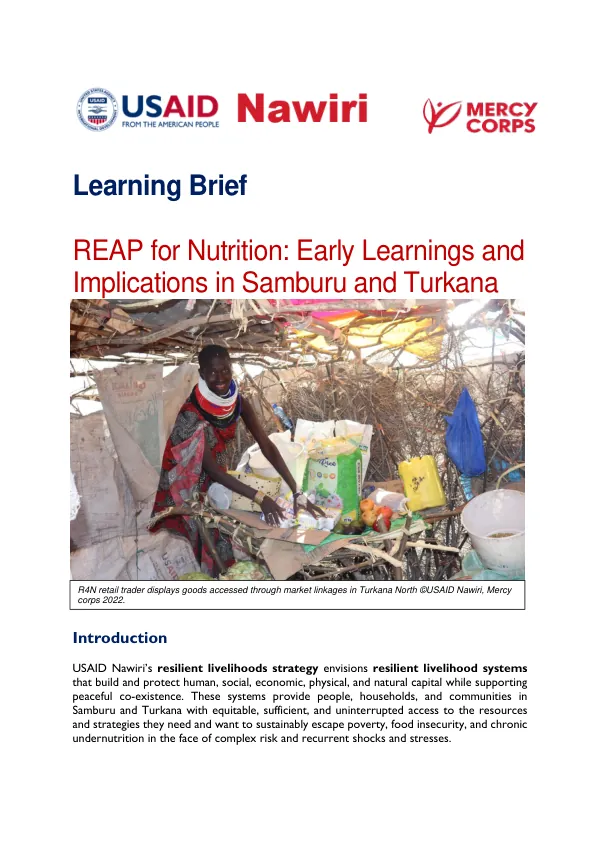 REAP for Nutrition: Early Learnings and Implications in Samburu and Turkana