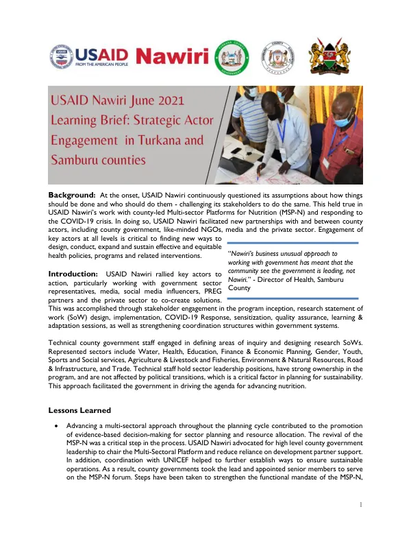 USAID Nawiri Learning Brief: Strategic Actor Engagement in Turkana and Samburu Counties