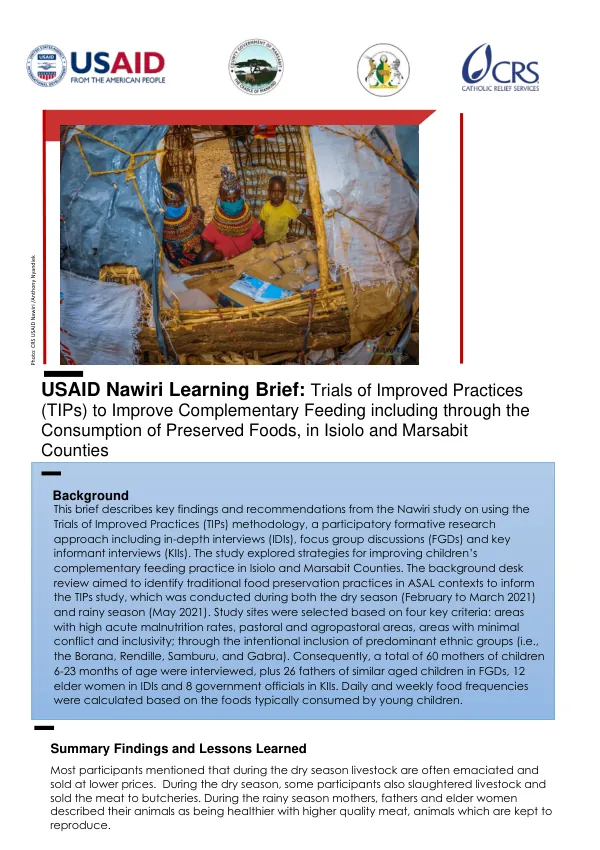 USAID Nawiri Learning Brief: Trials of Improved Practices for Complementary Feeding in Isiolo and Marsabit Counties