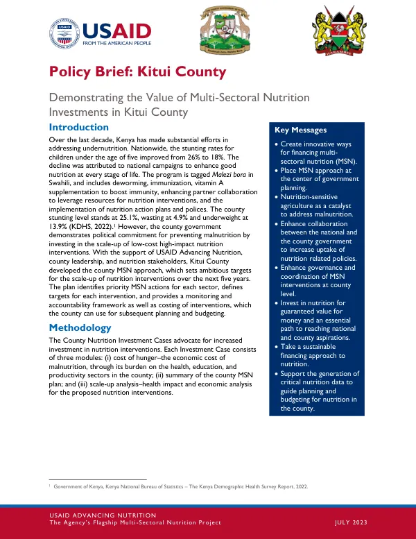 Policy Brief: Kitui County Multi-Sectoral Nutrition Investments (July 2023)
