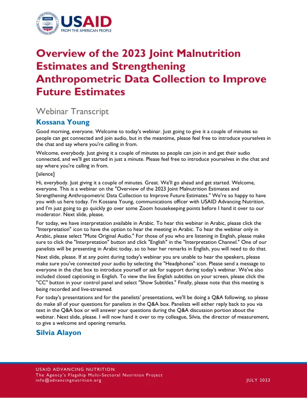 Overview of 2023 Joint Malnutrition Estimates & Improving Anthropometric Data Collection