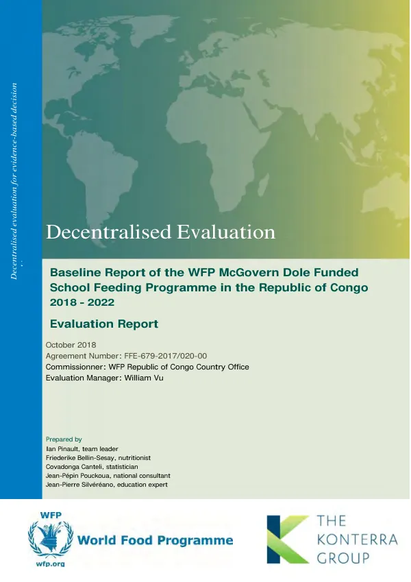 Decentralised evaluation : baseline report of the WFP McGovern Dole funded school feeding programme in the Republic of Congo 2018 - 2022