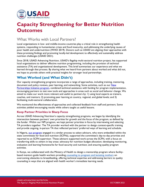 Capacity Strengthening for Better Nutrition Outcomes: What Works with Local Partners?