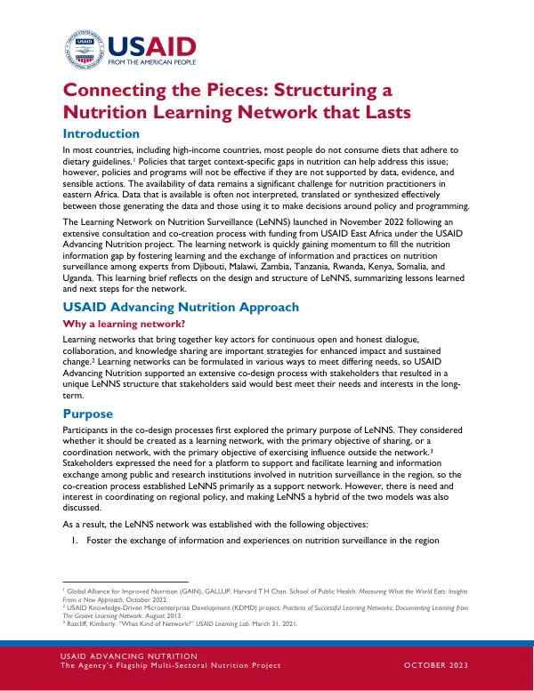 Connecting the Pieces: Structuring a Nutrition Learning Network That Lasts